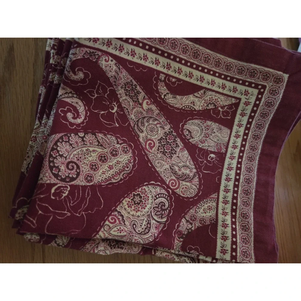 Zina Vasi 70x90 Tablecloth 12 Napkins Red Paisley Thick Cotton Holiday Old World